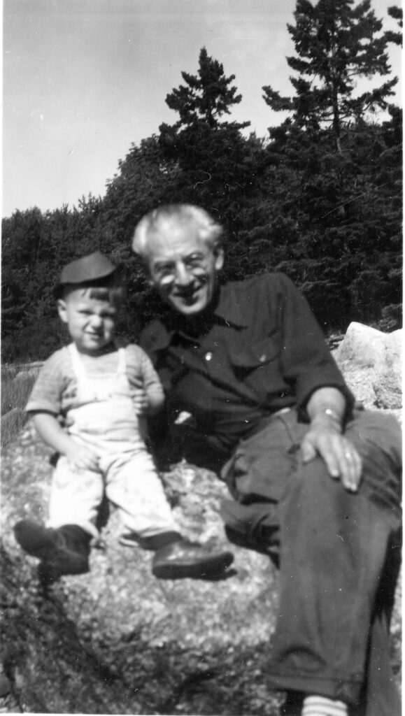 Ken with Uncle Peter at Camp, Contention Cove, Surry Maine about 1950